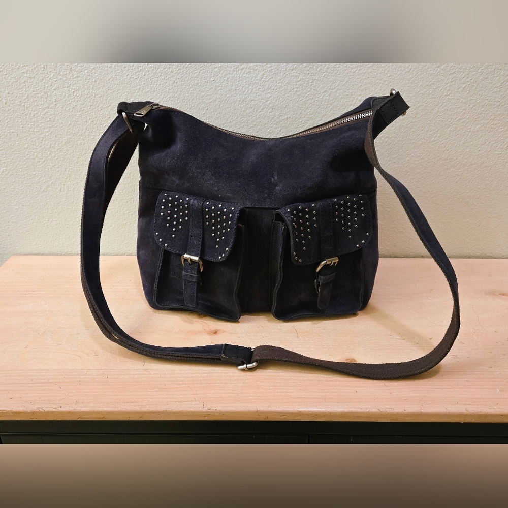 Patricia Nash Navy Blue Suede Messenger Crossbody Bag Purse